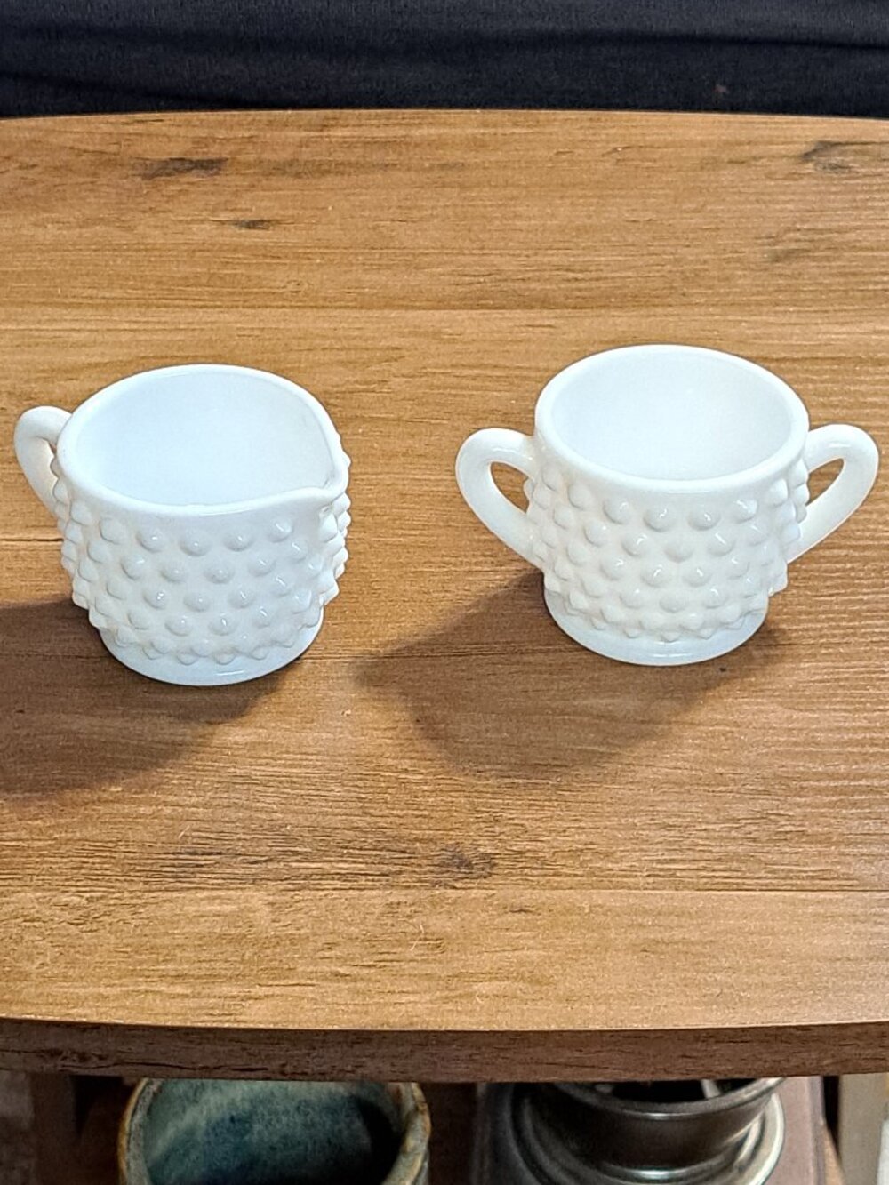 Vintage Fenton Small Hobnail Sugar and Creamer